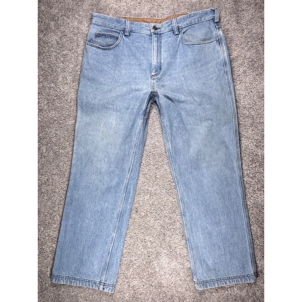 Duluth Trading Co Mens Light Wash Relaxed Fit Cotton Workwear Jeans 38x30 86069B